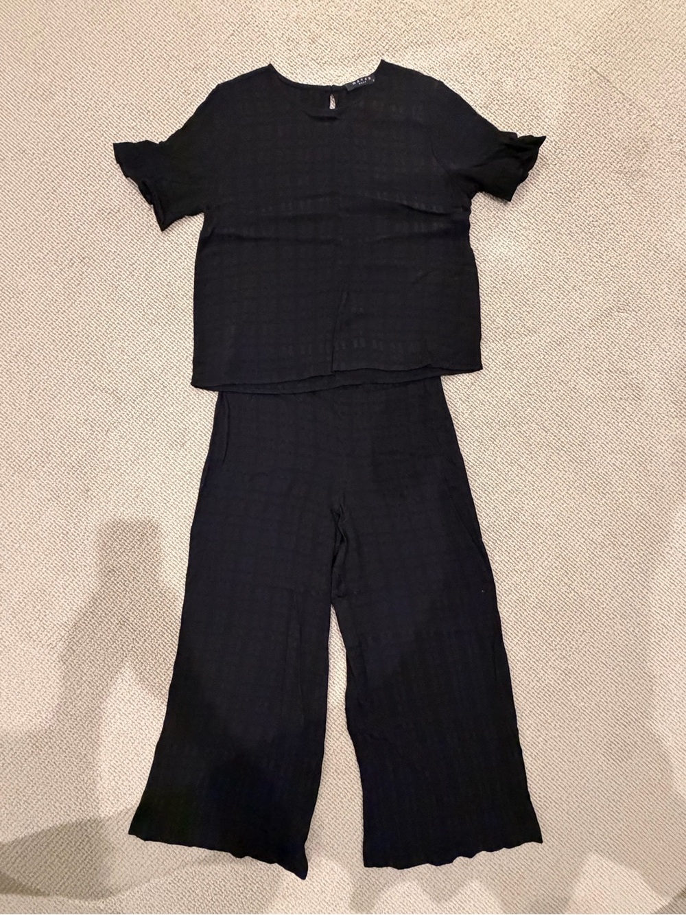 Maven West Black Two Piece Ruffle Top Wide Leg Pants Set Size S